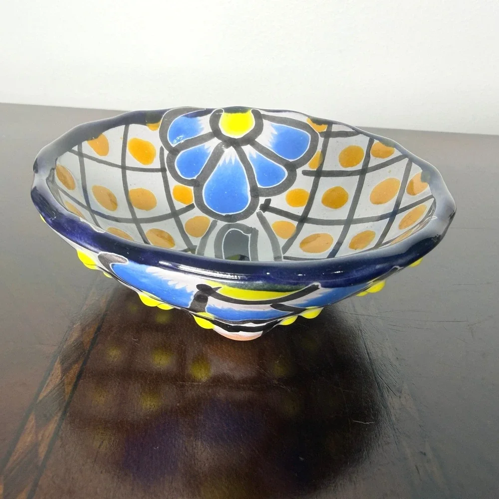Vintage Hand Painted‎ Ceramic Trinket Dish Floral Boho Decor Small Pottery Dish